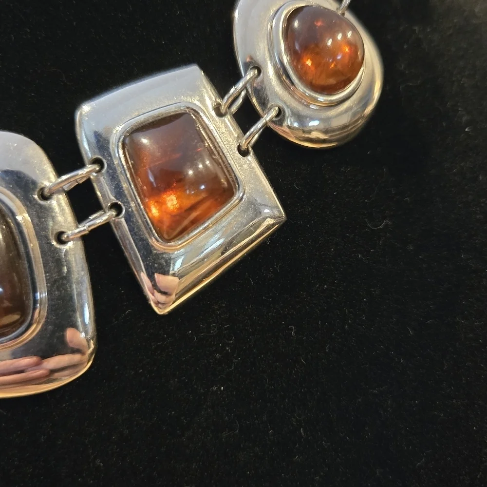 Silver and Amber Colored Statement Necklace